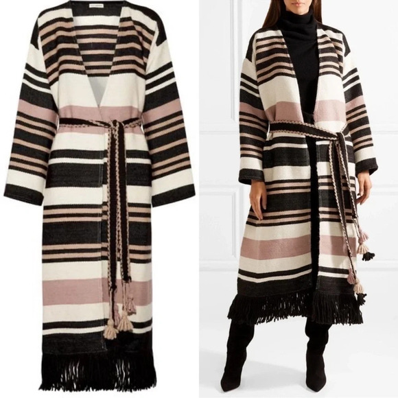 ULLA JOHNSON Areli Striped Alpaca Coat/Cardigan OS - Picture 2 of 15